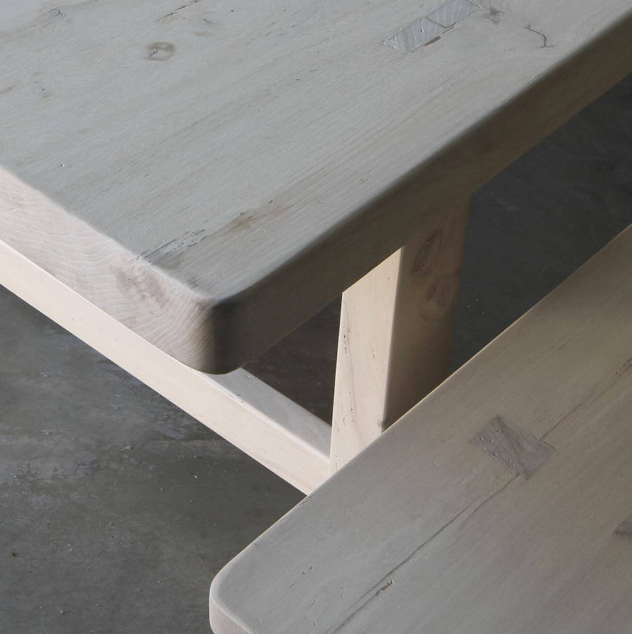 A cropped close view of the Normandy table in elm